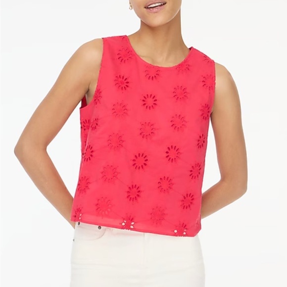 J. Crew Tops - J.Crew Eyelet Shell Tank Top Bright Rose Size Medium